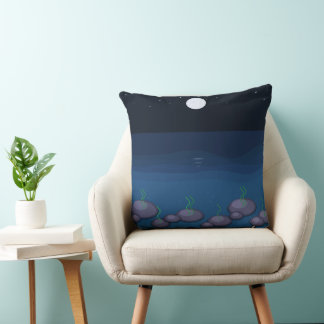 Moonlit Ocean Night Throw Pillow | Deep Blue Sea W Kissen