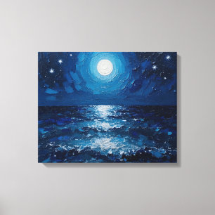 Moonlit Ocean Night Wrapped Canvas Küstenmeere Leinwanddruck