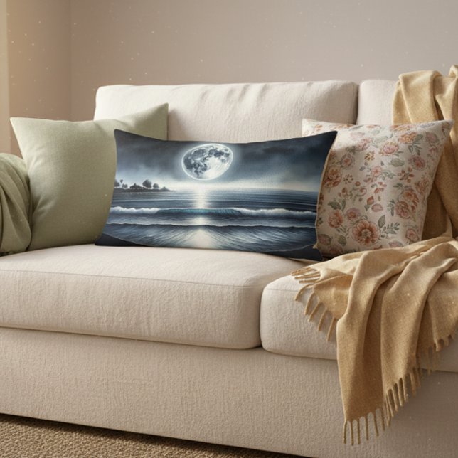Moonlit Ocean Waves Celestis Night Sky Lendenkissen (Moonlit Ocean Waves Lumbar Pillow)