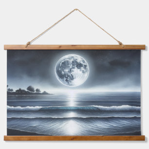 Moonlit Ocean Waves Celestis Night Sky Wandteppich Mit Holzrahmen