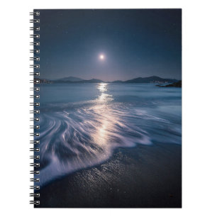 Moonlit Ocean Waves Night Notebook Notizblock