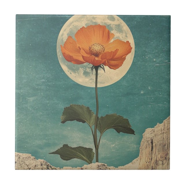 Moonlit Orange Bloom - Vintag Boho Charm Fliese (Vorderseite)