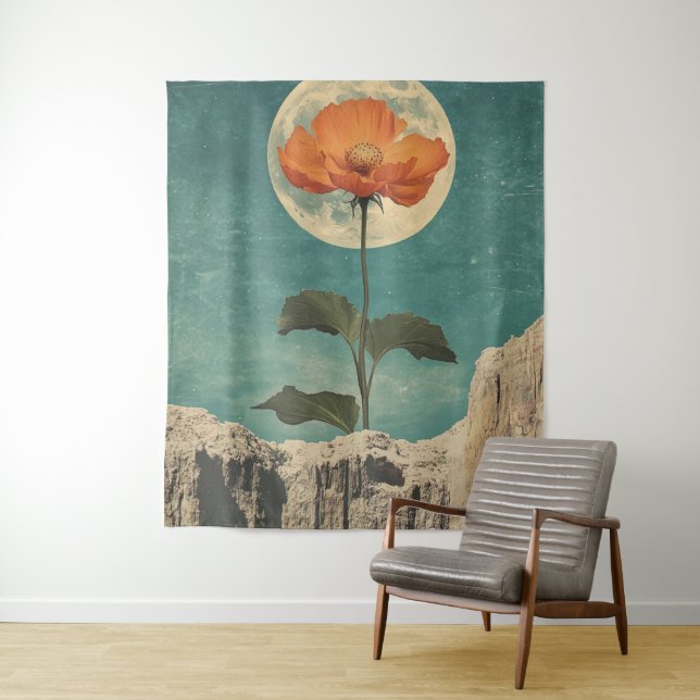 Moonlit Orange Bloom - Vintag Boho Charm Wandteppich (Beispiel)