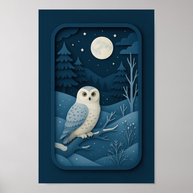 Moonlit Owl in Snowy Forest Poster (Vorne)