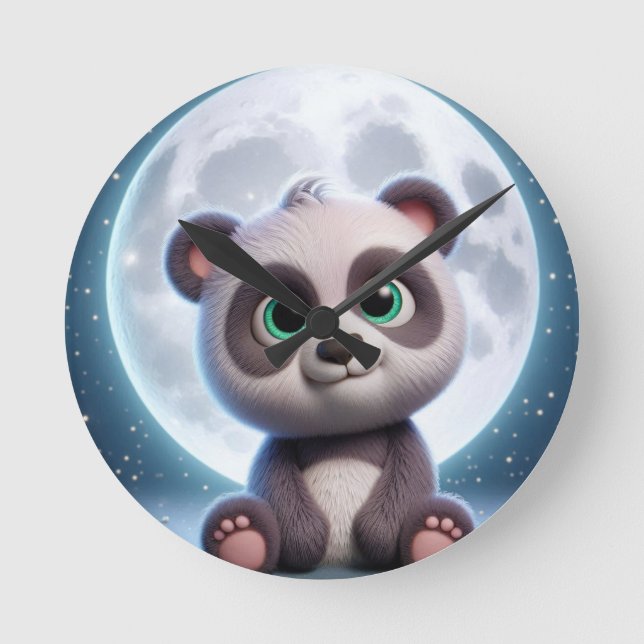 Moonlit Panda Dreams Runde Wanduhr (Vorderseite)