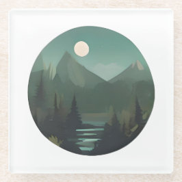 Moonlit Peaks: Eine nächtliche Wildnis-Szene Glasuntersetzer