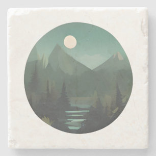 Moonlit Peaks: Eine nächtliche Wildnis-Szene Steinuntersetzer