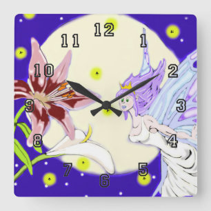 Moonlit Pixie Wall Clock Quadratische Wanduhr
