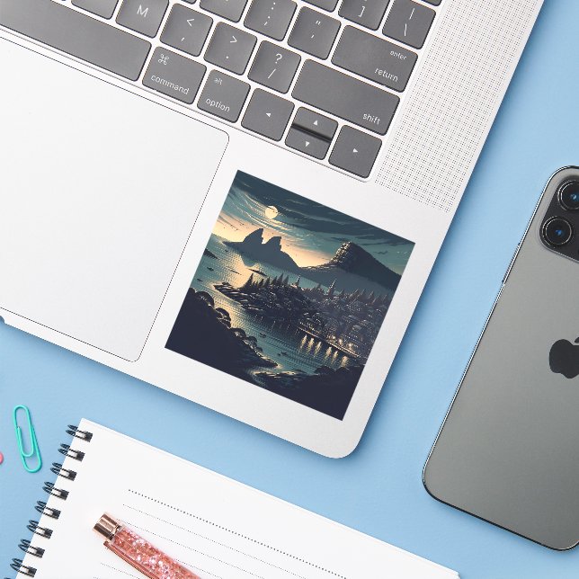 Moonlit Port Aufkleber (Laptop mit iPhone)