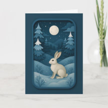 Moonlit Rabbit in Snowy Forest Card