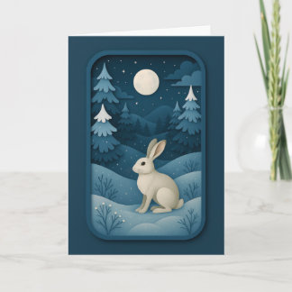 Moonlit Rabbit in Snowy Forest Card Karte