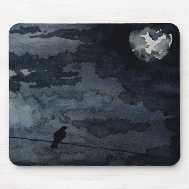 Moonlit Rabe - Vollmond-Kunst Mousepad (Vorne)