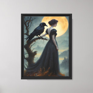 Moonlit Raven Lady Art Leinwanddruck