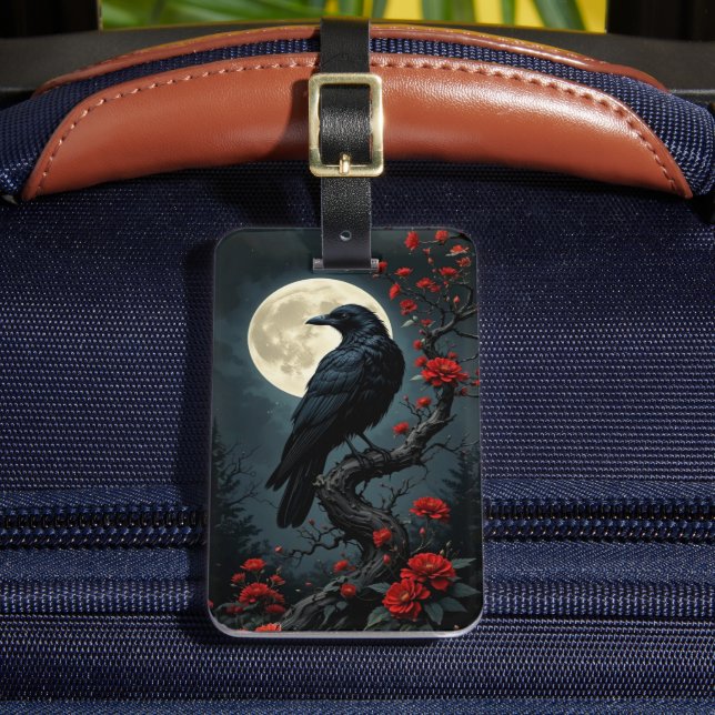 Moonlit Raven Luggage Tag Gepäckanhänger (Vorderseite Insitu 2)