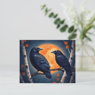 Moonlit Ravens auf Birkenbäumen Begleitkarte
