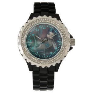 Moonlit River Mermaid Fantasy Pop Art Armbanduhr