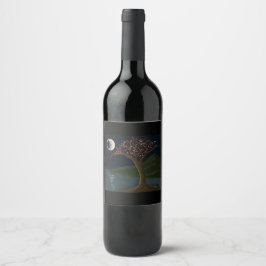 Moonlit River Tree Wine Label Weinetikett