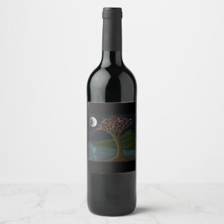 Moonlit River Tree Wine Label Weinetikett
