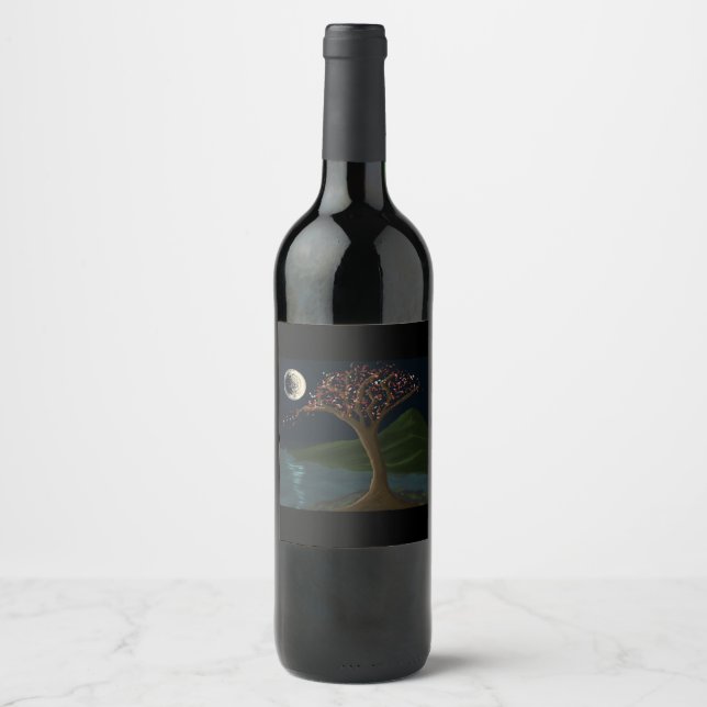 Moonlit River Tree Wine Label Weinetikett (Vorderseite)