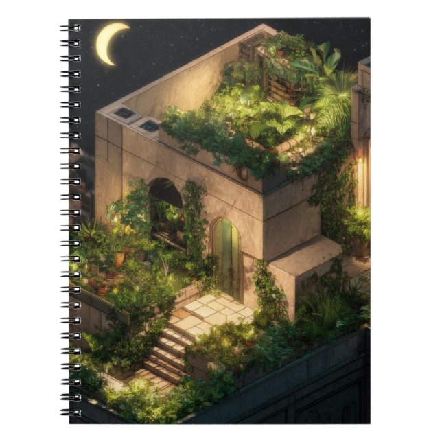 Moonlit Rooftop Garden Retreat Notebook Notizblock (Vorderseite)