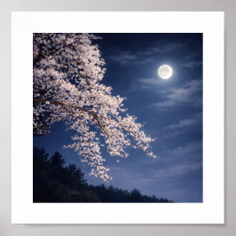 Moonlit Sakura – Cherry Blossoms Under a Full Moon Poster
