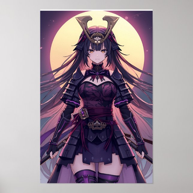 Moonlit Samurai Shadow — Elegant Anime Warrior Gir Poster (Vorne)