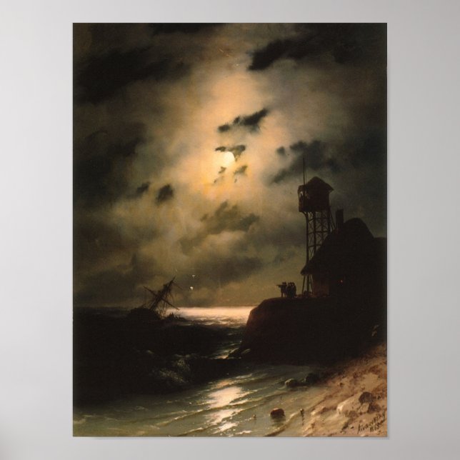 Moonlit Seascape mit Schiffswrack Poster (Vorne)
