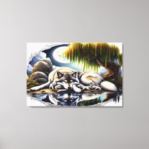 Moonlit Serenity A Slumbering Wolf 36x24 Leinwanddruck