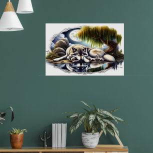 Moonlit Serenity A Slumbering Wolf 36x24 Poster