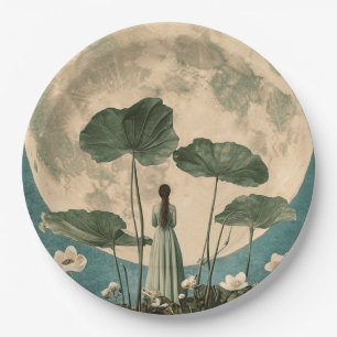Moonlit Serenity - Vintage Lotus Szene Pappteller