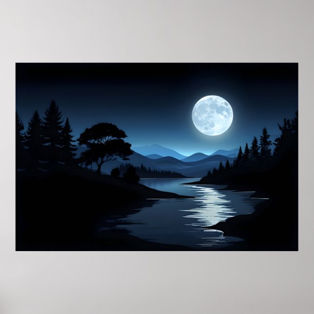 Moonlit Silence - Serene Landschaft Poster (Vorne)