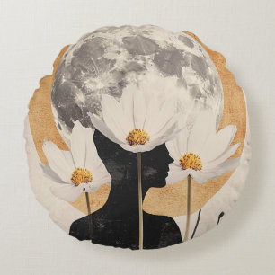 Moonlit Silhouette - Boho Vintag Elegante Rundes Kissen
