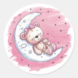 Moonlit Snuggles: Eine Babydusche aus einem Bären Runder Aufkleber