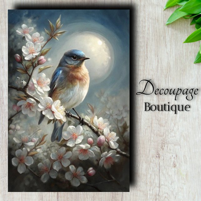 Moonlit Songbird Decoupage Seidenpapier (Moonlit Songbird Decoupage Tissue Paper)