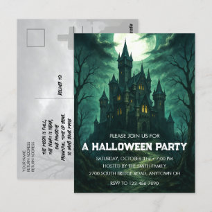 Moonlit Spuk Castle Halloween-Party Einladung Postkarte