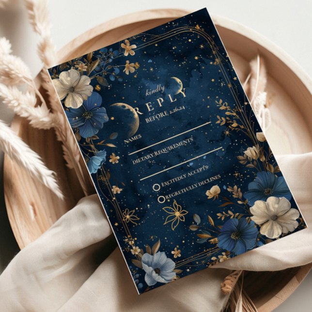 Moonlit Starflower Wedding RSVP Karte (Von Creator hochgeladen)