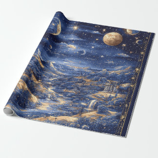Moonlit Starry Dreamland Mythology Blue Design Geschenkpapier
