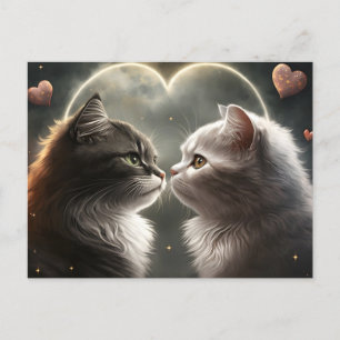Moonlit Sweetheart Cats Valentine Postkarte