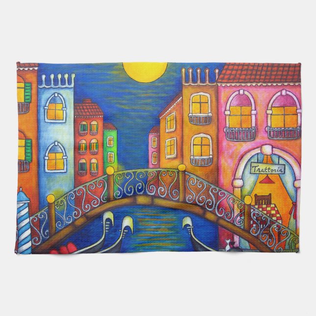 Moonlit Venedig-Amerikaner MoJo Geschirrtuch (Horizontal)