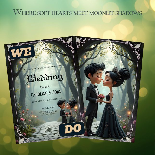 Moonlit Vows – A Cute Gothic Wedding Moment.  Einladung (Von Creator hochgeladen)