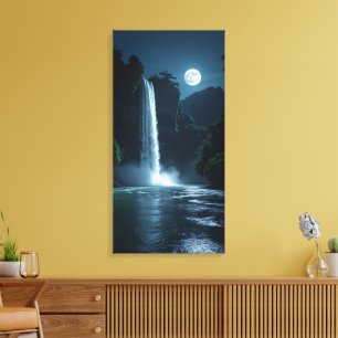 Moonlit Waterfall - Cinematic Night Landschaft Leinwanddruck