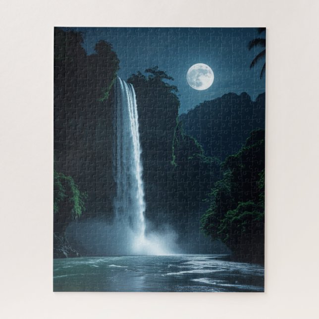 Moonlit Waterfall - Cinematic Night Landschaft Puzzle (Vertikal)