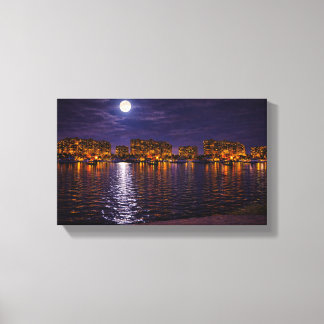 Moonlit Waterfront Cityscape Canvas Print | Night  Leinwanddruck