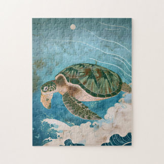 Moonlit Waves - Sea Turtle, Japanese Art Puzzle