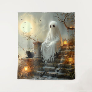 Moonlit Whispers: Der Geist und die Katze Wandteppich