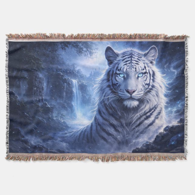Moonlit White Tiger Guardian – Blue Fantasy Spirit Decke (Vorderseite)