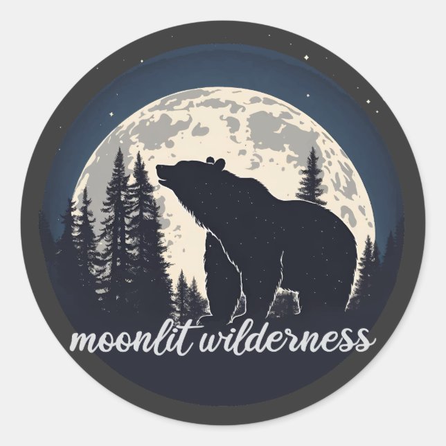 Moonlit Wilderness Nature gebar Silhouette Runder Aufkleber (Vorderseite)