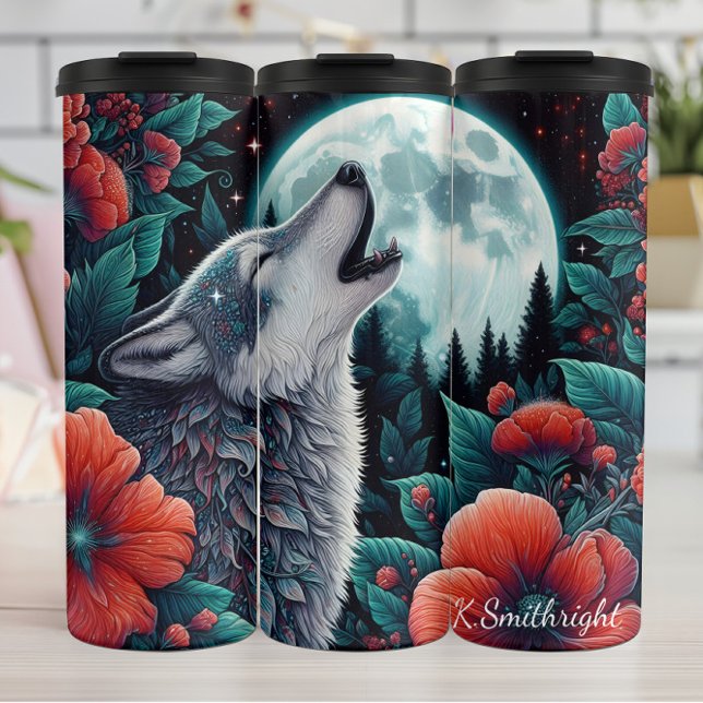 Moonlit Wolf Howling Flornacht Thermosbecher (Von Creator hochgeladen)