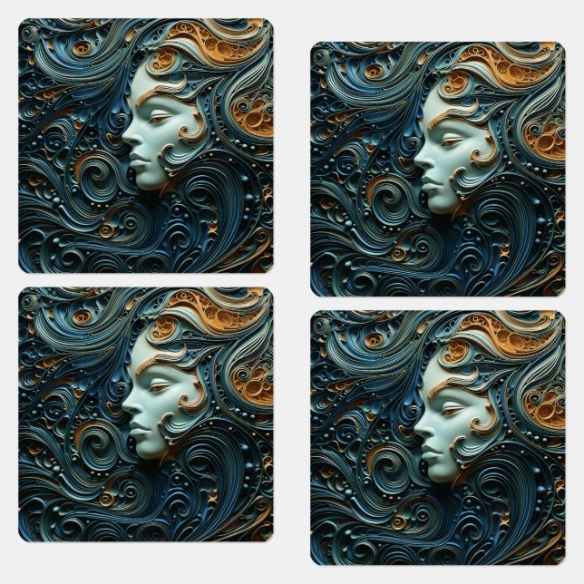 Moonlit Woman 3D Art Etiketten (Grün)