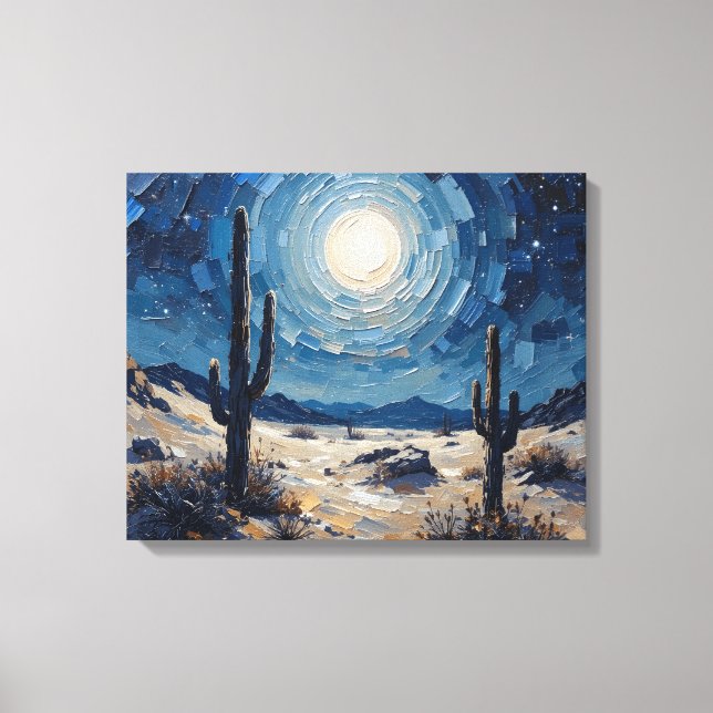 Moonlit Wüste Premium Wrapped Canvas Wall Art Leinwanddruck (Vorderseite)